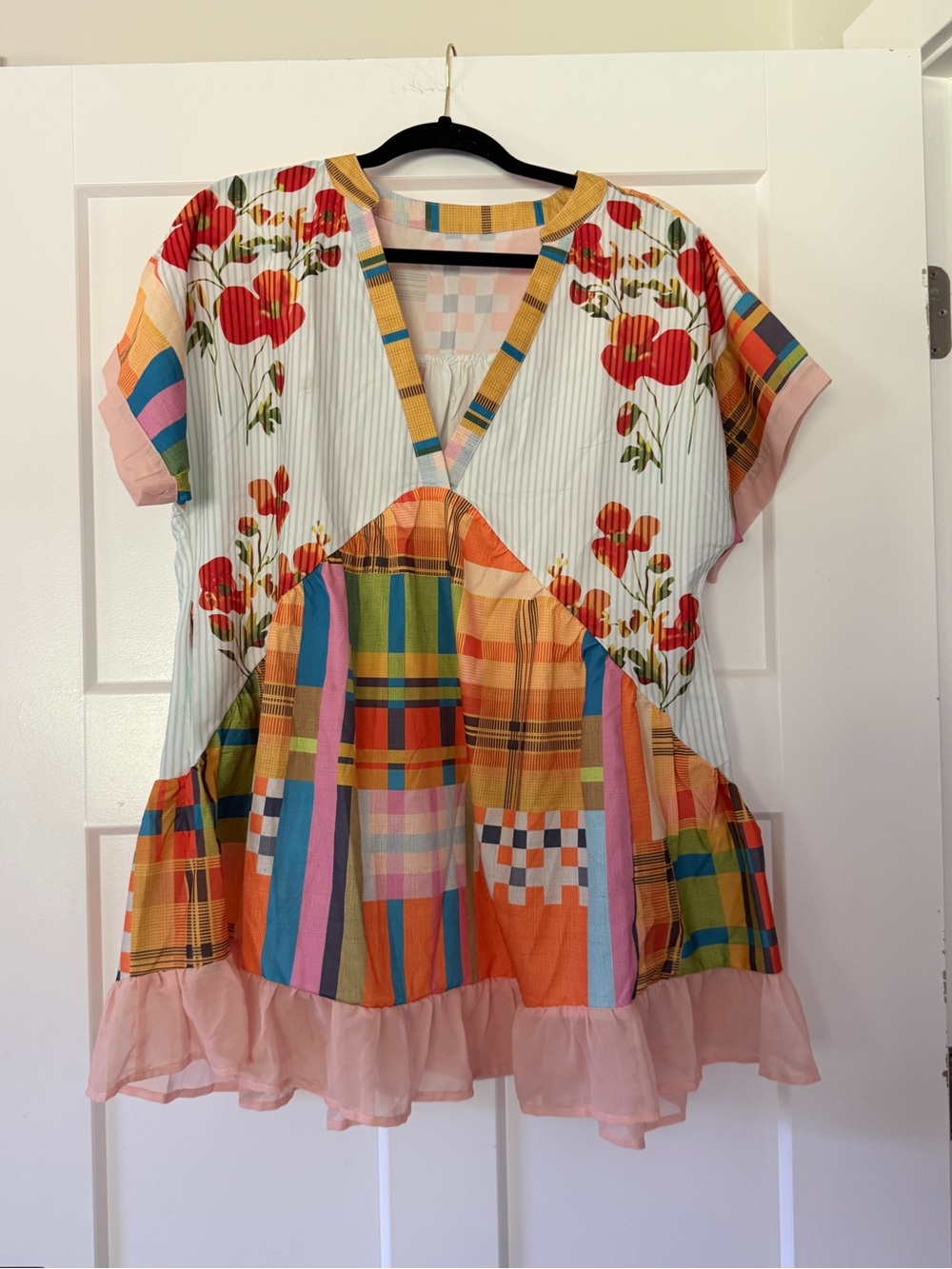 Girls' Multi-Color Floral & Plaid Ruffle Dress